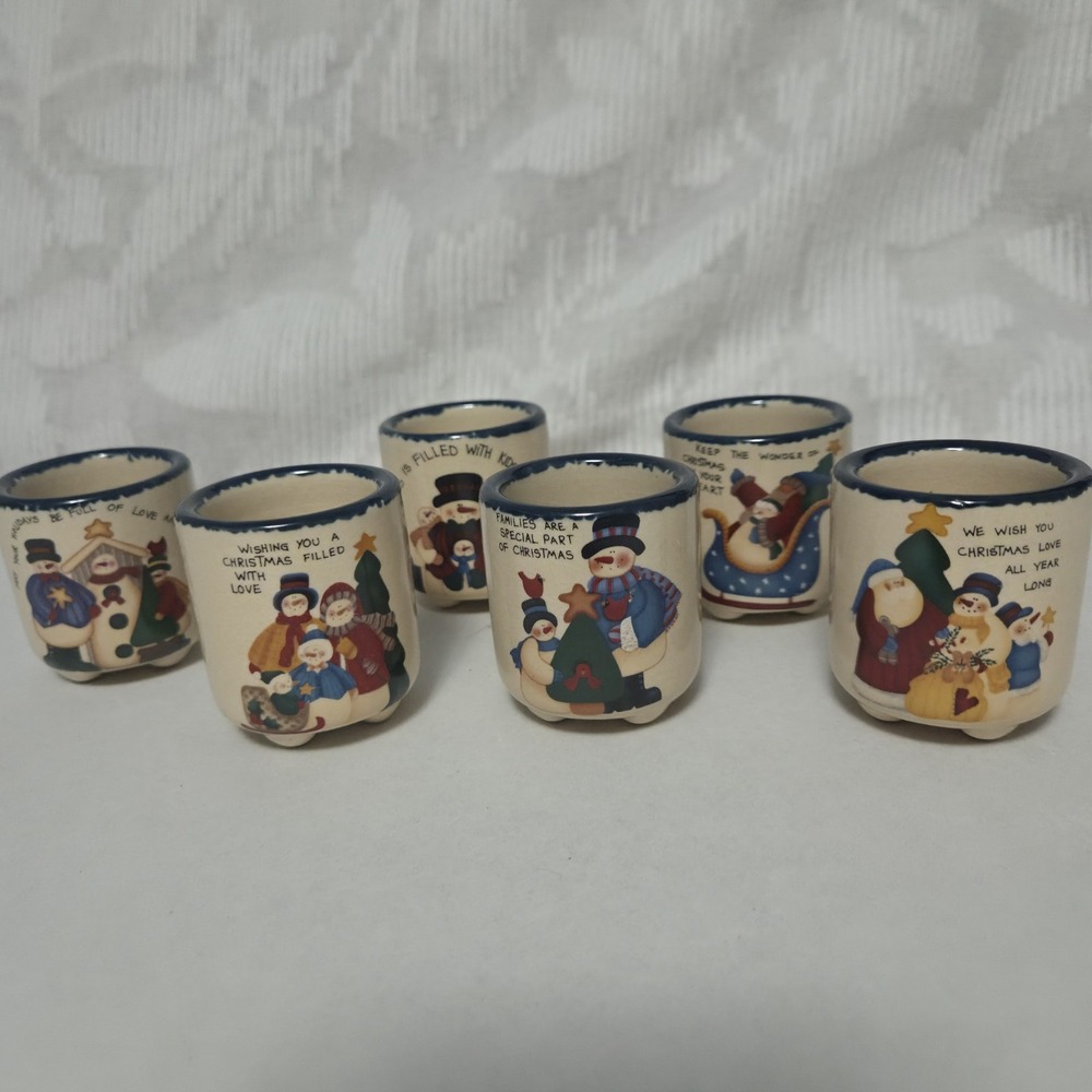 Set Of 6 Christmas Votive Candle Holders Crock Set Ceramic Holiday Table Decor